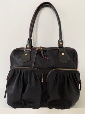 MZ WALLACE Baby Jane Black Nylon Leather Trim Shoulder Satchel Tote Bag Sporty